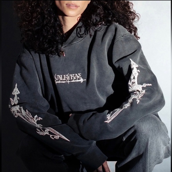 Valkyrae Other - Valkyrae Dagger Hoodie Norse Mythology Valkyrie Gray Heavy All Over Print 2023 S